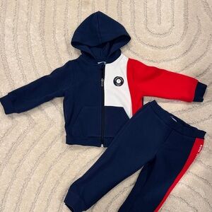 Jacadi Navy, Red, and White Kids Jogger Set